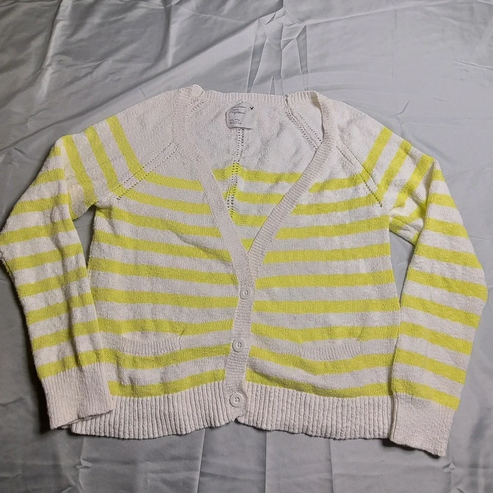 American Eagle Striped Knit Cardigan Women's Plus Size  V Neck Yellow‎ White Y2K